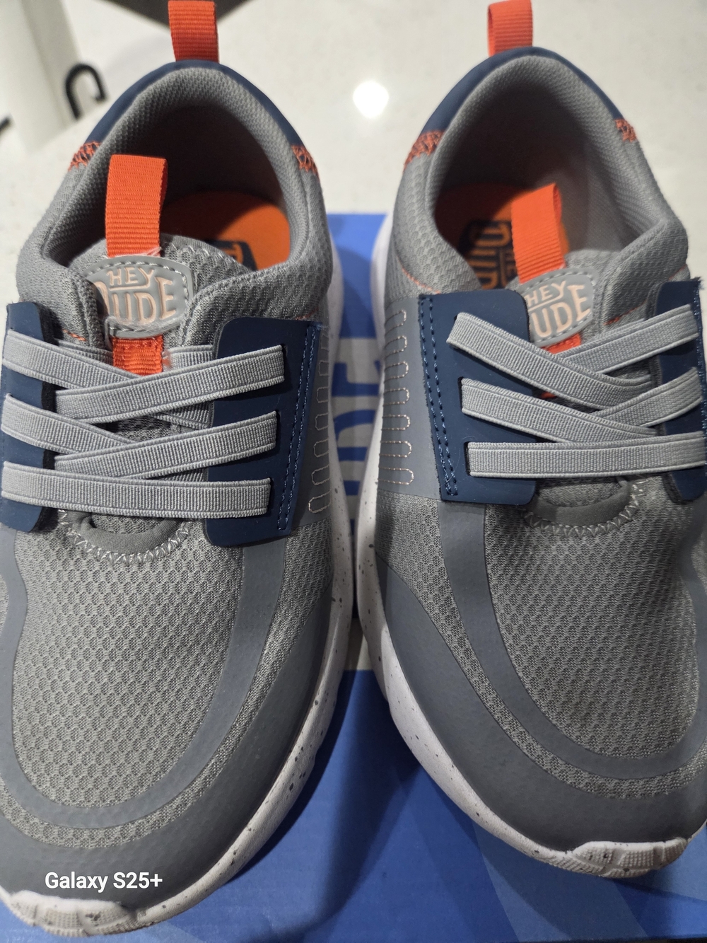 Hey Dude Kids Gray & Navy Slip-On Sneakers with Orange Tabs